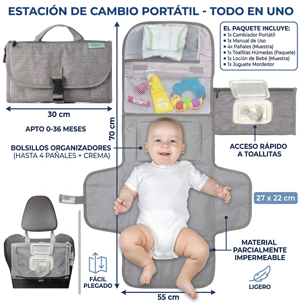 Cambiador Portátil para Bebé | Practicidad en Viajes y Salidas