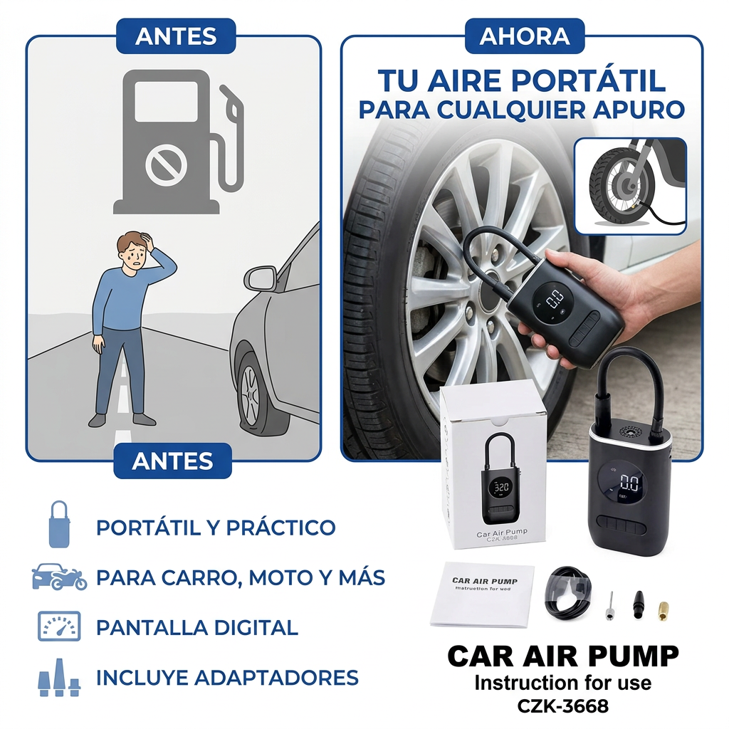 Compresor Tipo Candado para Carro y Moto | Inflador Portátil