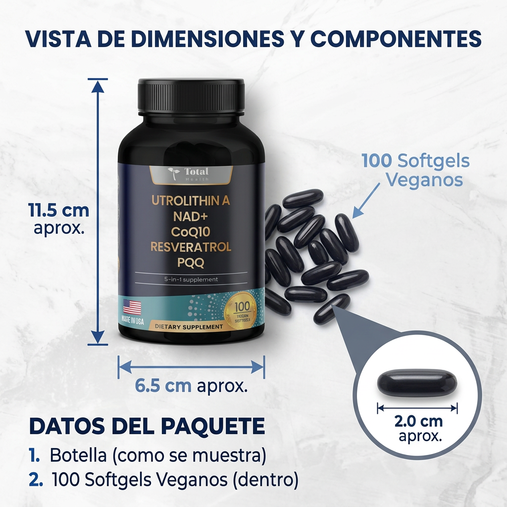 Urolitina A + NAD + CoQ10 + Resveratrol + PQQ | Bienestar