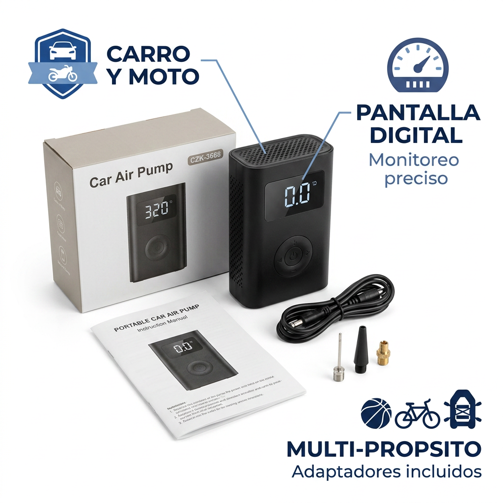 Compresor Tipo Candado para Carro y Moto | Inflador Portátil