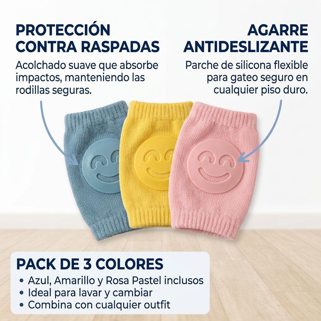 Pack de 3 Rodilleras Acolchadas Antideslizantes para Bebé | Protección Gateo