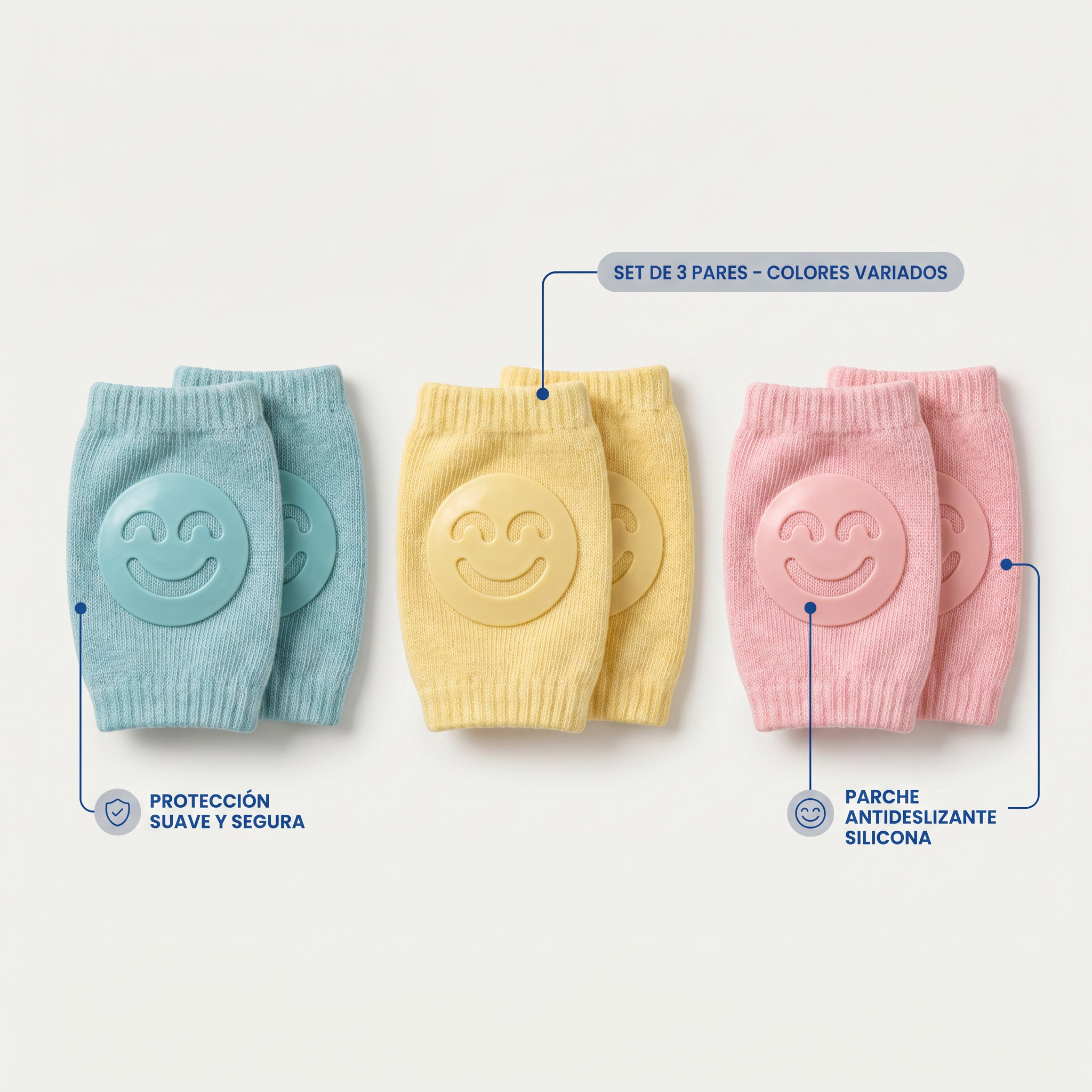 Pack de 3 Rodilleras Acolchadas Antideslizantes para Bebé | Protección Gateo