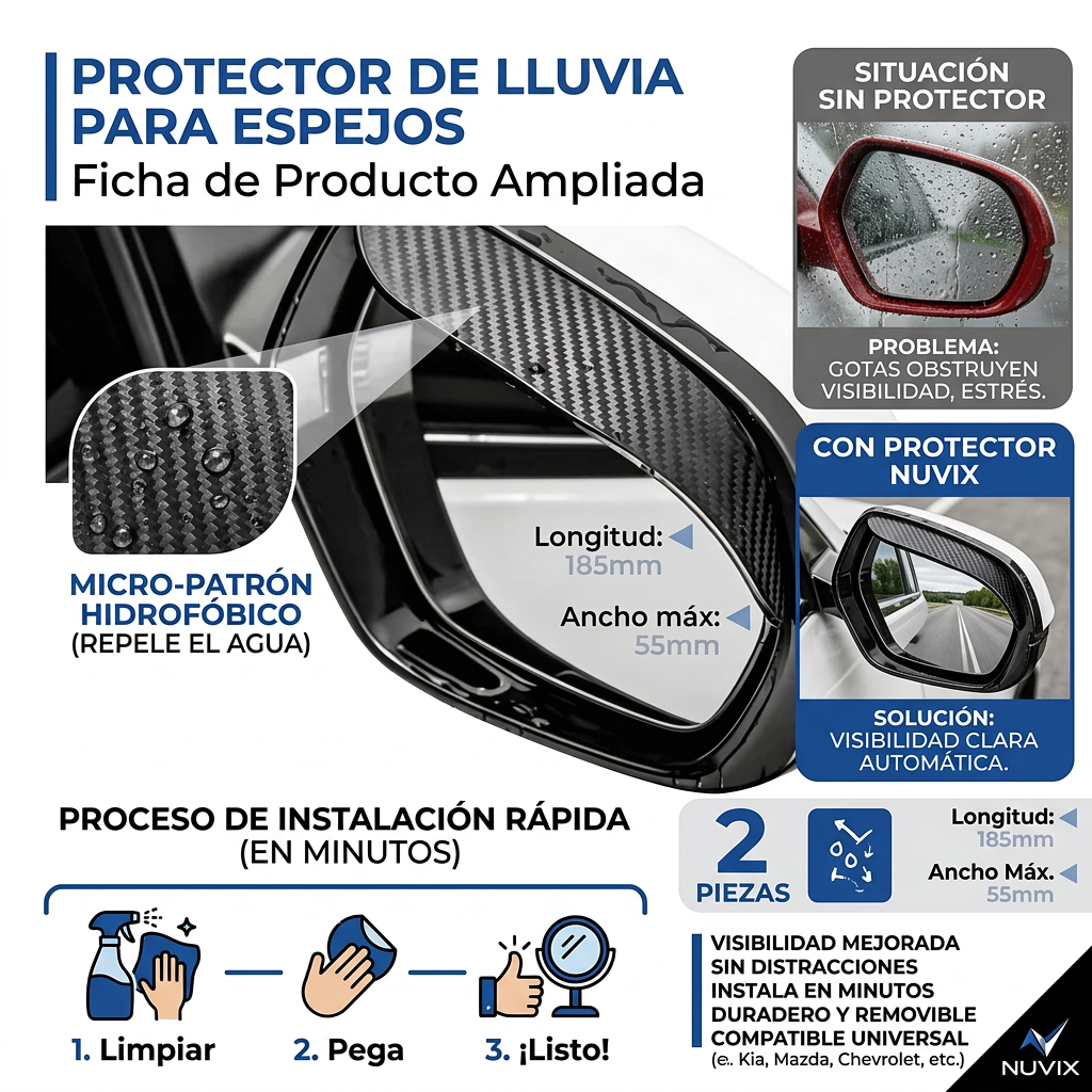 Protector Lluvia Espejos Carro | Visibilidad Clara en Lluvia