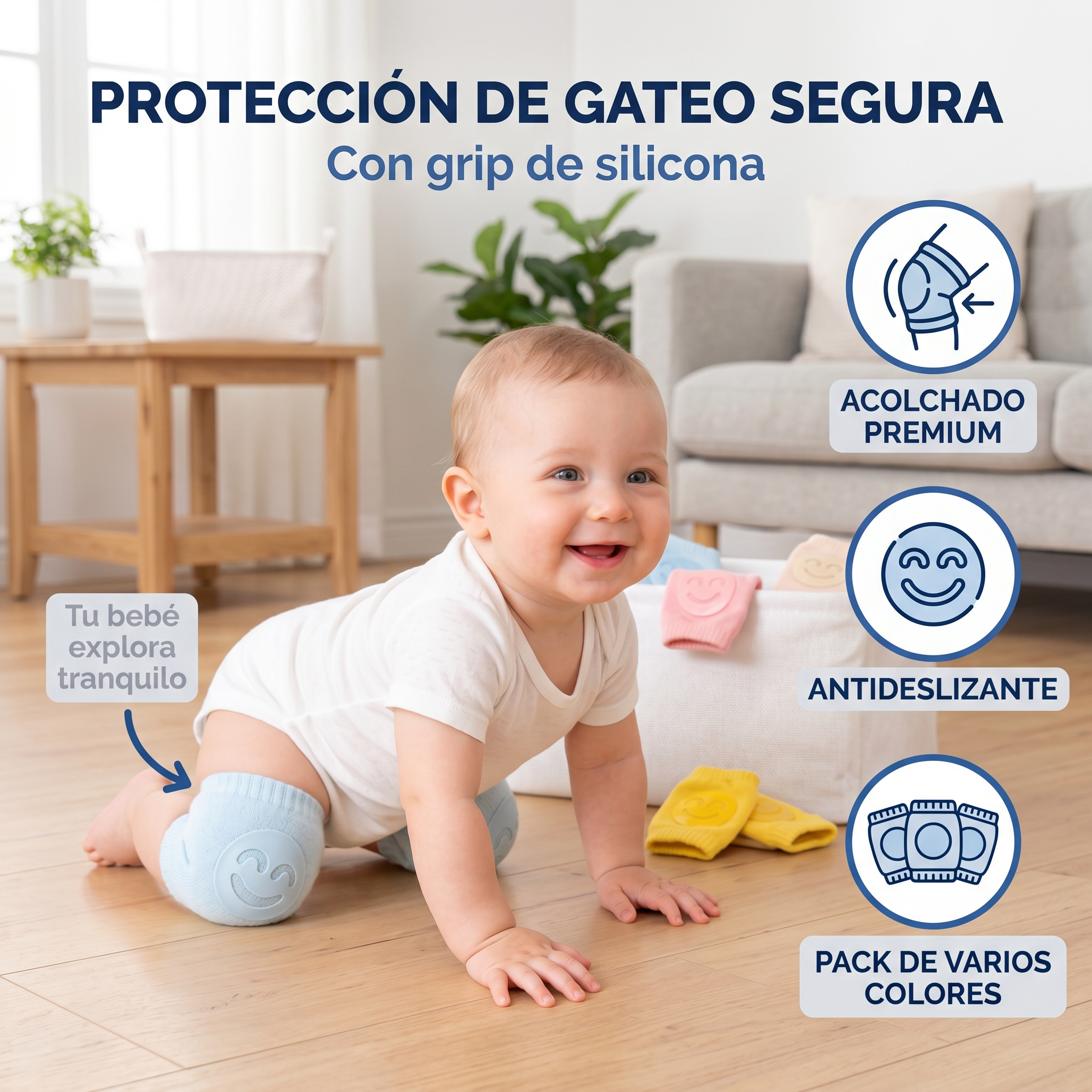 Pack de 3 Rodilleras Acolchadas Antideslizantes para Bebé | Protección Gateo